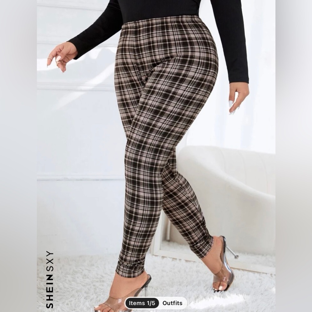 SHEIN Plus Plaid Print Leggings